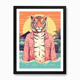 Tiger Illustrations Wearing A Beach Suit 1 Art Print