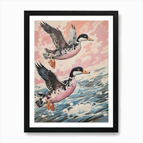 Vintage Japanese Inspired Bird Print Wood Duck 2 Art Print