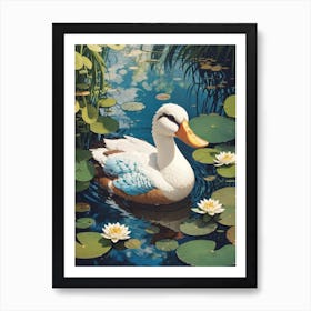 Duck In Pond Print Art Print