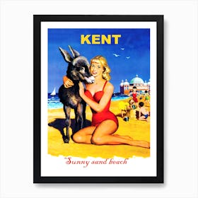 Kent, Girl With Doneky On The Beach Art Print