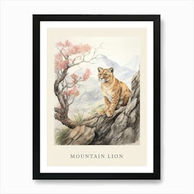 Beatrix Potter Inspired  Animal Watercolour Mountain Lion 2 Art Print