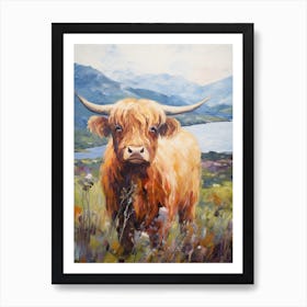 Brushstroke Impressionism Style Painting Of A Highland Cow In The Scottish Valley 4 Art Print