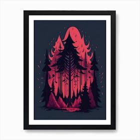 A Fantasy Forest At Night In Red Theme 79 Art Print