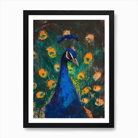 Peacock At Night Textured Painting 3 Art Print