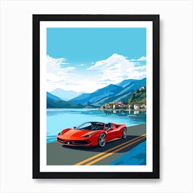 A Ferrari 458 Italia Car In The Lake Como Italy Illustration 4 Art Print