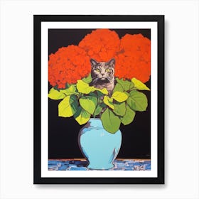 Hydrangea With A Cat 2 Pop Art  Art Print