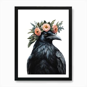 Crow With Floral Crown Art Print