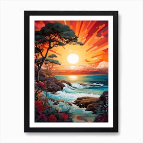 Coral Beach Australia At Sunset, Vibrant Painting 13 Art Print