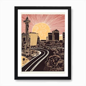 Las Vegas United States Linocut Illustration Style 2 Art Print