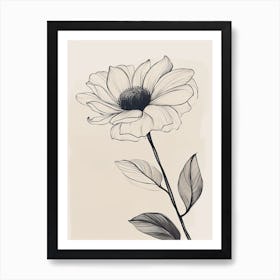 Line Art Sunflower Flowers Illustration Neutral 4 Art Print