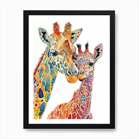 Giraffe & Calf Colourful Pattern 4 Art Print