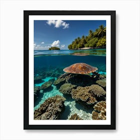 Turtle Swims In The Ocean Art Print