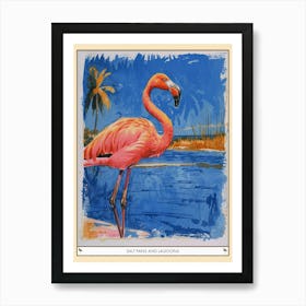 Greater Flamingo Salt Pans And Lagoons Tropical Illustration 5 Poster Art Print