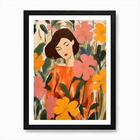 Woman With Autumnal Flowers Impatiens 3 Art Print