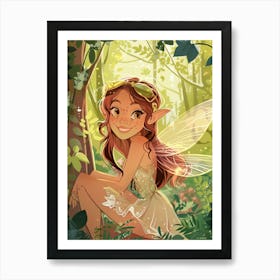 Fairy Girl In Woods Art Print