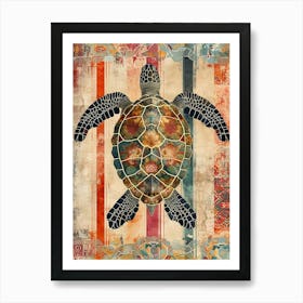 Wallpaper Inspired Red Tone Sea Turtle Art Print