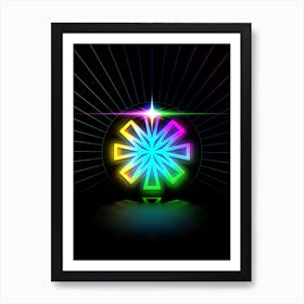 Neon Geometric Glyph in Candy Blue and Pink with Rainbow Sparkle on Black n.0451 Art Print