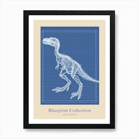 Velociraptor Dinosaur Blue Print Inspired 2 Poster Art Print