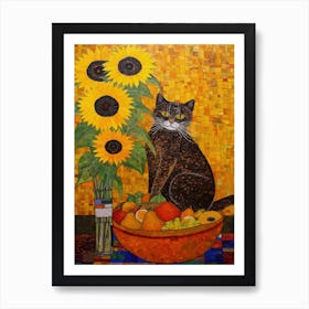 Sunflower With A Cat1 Art Nouveau Klimt Style Art Print