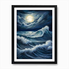 Ocean Waves At Night Storm Sea Art Print