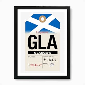 Glasgow (GLA) Scotland Vintage Airline Luggage Tag Art Print