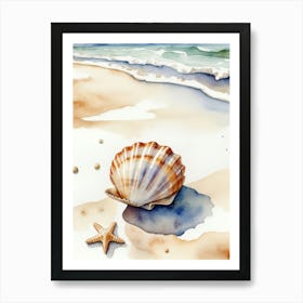 Seashell on the beach, watercolor painting 15 Art Print