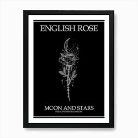 English Rose Moon And Stars Line Drawing 4 Poster Inverted Art Print