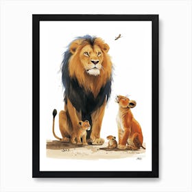 Barbary Lion Interaction Clipart 4 Art Print