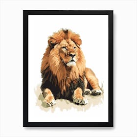 African Lion Resting In The Sun Clipart 3 Art Print