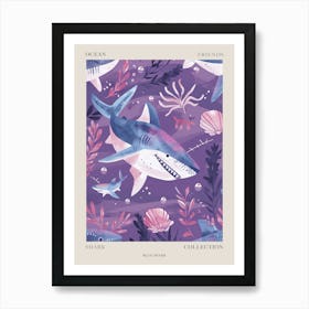 Purple Blue Shark Illustration 3 Poster Art Print