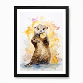 Otter Eating Cookie Art Print