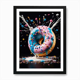 A Donut With Icing And Colorful Sprinkles Art Print