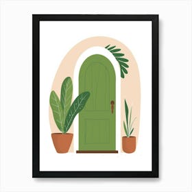 Green Door With Potted Plants 5 Art Print