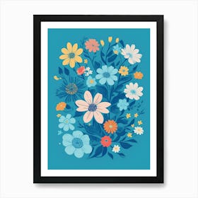 Beautiful Flowers Illustration Vertical Composition In Blue Tone 22 Art Print