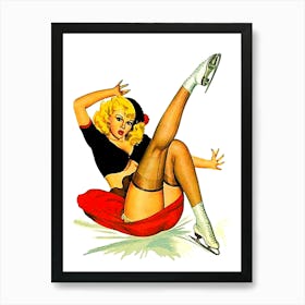 Sexy Pin Up Girl Clumsy On Ice Art Print