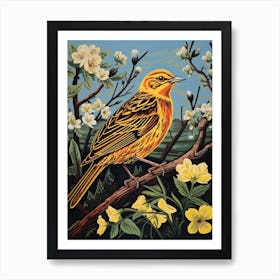 Vintage Bird Linocut Yellowhammer 4 Art Print