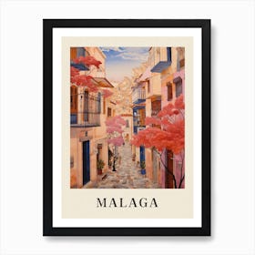 Malaga Spain 2 Vintage Pink Travel Illustration Poster Art Print