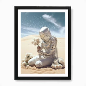 Astronaut in the desert in the style of cosmic surrealism Art Print