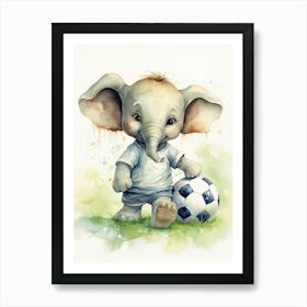 Elephant Painting Playing Soccer Watercolour 2 Art Print