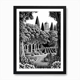 Giardino Di Boboli, 1, Italy Linocut Black And White Vintage Art Print