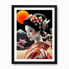 Geisha Outside - Color Illustration Affiche