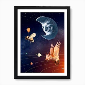 Honey bee - pig - planets - moon - photo montage Art Print