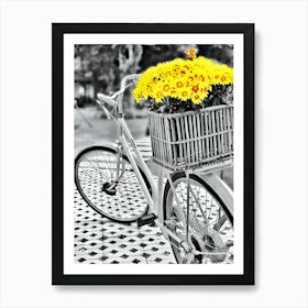 Yellow Flowers On A Bicycle Art Print