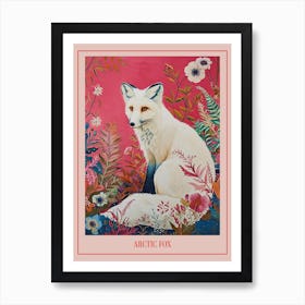 Floral Animal Painting Arctic Fox 3 Poster Art Print