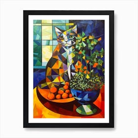 Statice With A Cat 3 Cubism Picasso Style Art Print