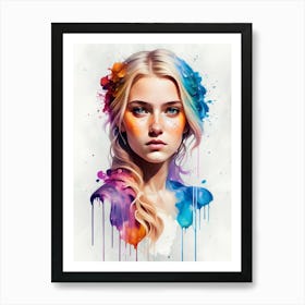 Portrait Of A Girl With Colorful Hair Art Print