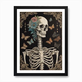 Botanical Skeleton Vintage Flowers Painting (37) Art Print