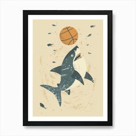 Shark Playing Basketball Muted Pastels 3 Art Print