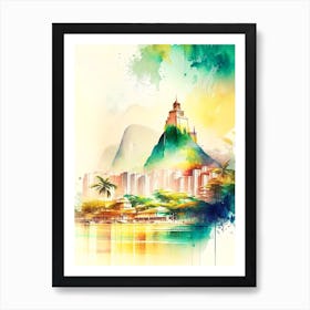 Rio De Janeiro Brazil Watercolour Pastel Tropical Destination Affiche