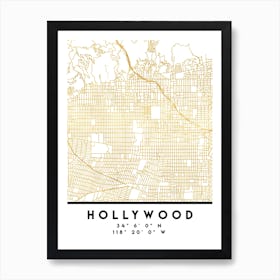 Hollywood California City Street Map Art Print